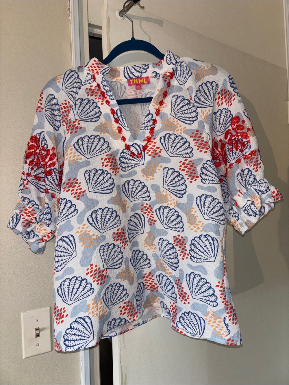 THML Shell-Print Top White, Blue & Red